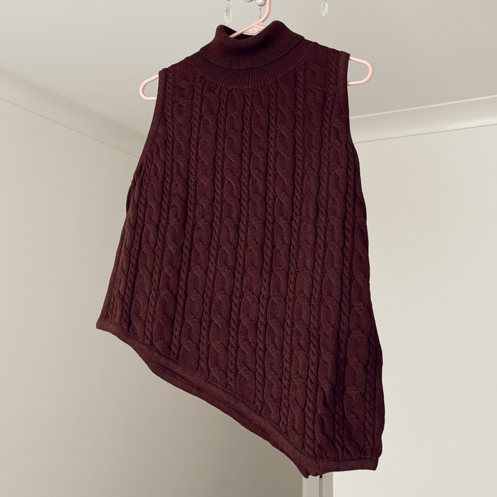 Brown Turtleneck Diagonal Cut